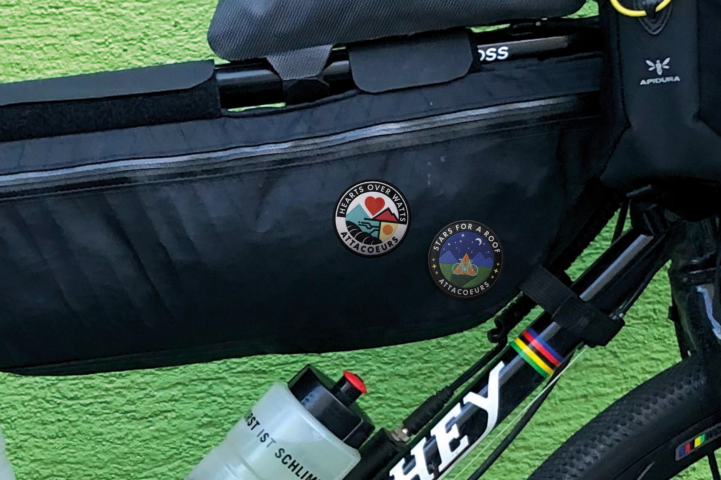 ATTACOEURS patches on a frame bag